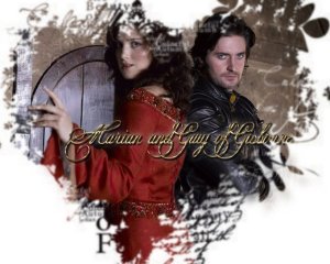 heart shaped image with Lady Marian and Sir Guy gazing smoulderingly